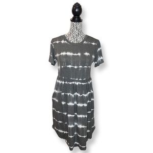 Grey and White Stripe Dress with Scoop Neck